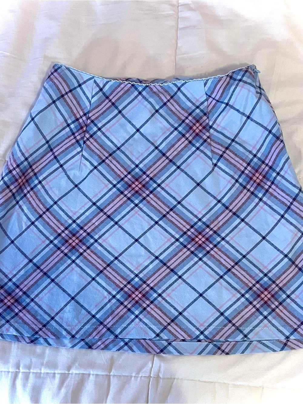 Forever 21 Light Blue Plaid Mini Skirt with Navy & Pink